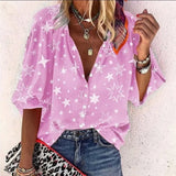 Women Long Sleeve Loose Casual Buttons Printing T-Shirts Turn Down Collor Basic Spring Autumn Oversized