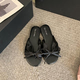 Lazy Wind Elegant Cool Slippers 2025 New Wearing Soft-Soled Bows Shoes Flat Beach