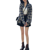 Zingj Kong Style Vintage Plaid Shirt Ladies Chic Coat Coat Spring Dress Female 2023 New Shirt With A Thin