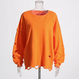 Korean Version Of The Personalized Street Wind 2025 Summer New Hole Design Loose Round Collar Long Sleeves Solid Color Jacket Woman
