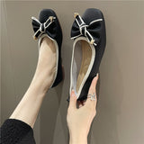 Fragrant Wind Bow Light Mouth Single Shoes Women 2025 Spring And Summer New Flat Sole Pedal Bean Shoes Large Size Women's