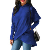 Casual Women Solid Hoodies Autumn Irregular Hoodies Vintage pockets Hooded Sweatshirts Pullover Overized