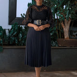 Round Neck Fashion Plus Size Lace Crochet Sexy Pleated