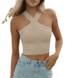 Zingj Cross Hanging Neck Knit Sling Small Vest Bare Back Tight Show Thin Bandage Wipe-Outfit