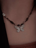 Vintage Beads Stone Butterfly Necklace-Outfit