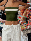 Knit Striped Bandeau Crop Top- Outfit