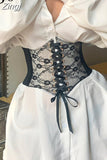 Fashion Sexy Black Lace Corset Belt Elastic Tie Up Cummerbunds Streetwear Bandage Harness Waistband Crop Tops