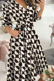 Women Summer Long Dress Short Sleeve V Neck Solid Vintage Elegant Chic Shirt Dress With Belt Office Ladies Party