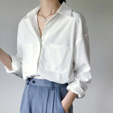 Style White Shirts for Women Turn-down Collar Pockets Women Blouse Tops Elegant Workwear Female Tops blusas femme 2020