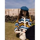 Retro Striped Cardigans Women 2022 Autumn Winter Warm Chic Sweater Loose Knitwears Korean Fashion Knitted Coat