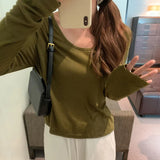 Egg Collar Tencel Long-Sleeved T-Shirt Women Wear The New Soft Waxy Skin Bottoming Shirt In