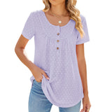 Zingj 2024 New Circle Draw Pleated Button Short Sleeve Swallow-Tailed T-Shirt Top-Outfit
