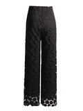 Zingj Temperament Round Piece Design Sense Tassel Hollow Out Embroidery High Waist Wide Leg Pants Spring 2024 New Straight Leg