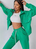 Solid Women's Dress Loose Waist Trousers Casual Long Sleeve Two Sets Single Buckle Coat Jacket