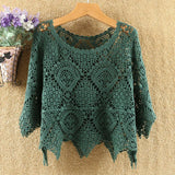 hollow knit sweater thin style literary pullover blouse women's air-conditioning shirt top