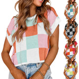 Summer Hat Sleeves Open Umbilical Short Sleeves Round Collar Knitting Board Lattice Sweater
