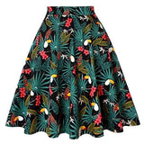 Women Retro Pleated Skirts 50s Kawai Vintage Rockabilly Swing Flamingo Printed High Waist Casual Tutu Summer Skater
