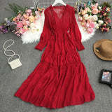 Zingj Holiday Dress Autumn Dress 2023 New Goddess Temperament V-Collar Rope-Drawn Waist