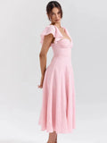 Pink Flare Short Sleeve Maxi Dress-Outfit