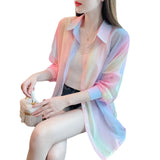 Rainbow Sunscreen Ice Silk Shirt Coat In Long Long Sleeve Fairy Chic Jacket Summer Thin Outside Air Conditioning Shirt-Outfit