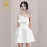 Women Ruffles Party Dress Summer Runway White Spaghetti Strap Jacquard Dress Sexy Slim Mini Fashion Dress