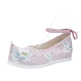 Zingj Shoes Hanfu Shoes Single Shoes / Cotton Shoes Blue Wave Ancient Costume Lotus Embroidered Cloth Shoes Girl Head