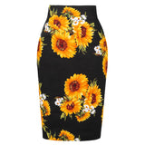 Fashion Sexy Pencil Bandage Skirt High Waist Sunflower Summer Retro Vintage Party Bodycon 2022 Office OL Casual