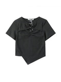 Clothes T-shirt O-Neck Short Sleeve Casual 90s Korean Fashion Sexy Chic Heart Hollow Out Tee Top 2022 Summer Female
