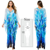 Multicolored Bohemian Floral Printed V-neck Chiffon Bats Sleeve Long Summer Beach Dress Women Beachwear Maxi Dresses