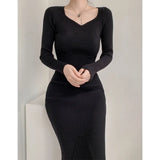 Zingj And Winter French Dress Long Bottomed V-Collar Woolen Dress Slim And Thin Knitted Fishtail