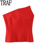 Red Corset Top Woman Off Shoulder Tops For Women Bustier Asymmetric Crop Top Woman Party Night Backless Lingerie Sexy