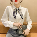 Shot Spring New Tie Foreign Style Bow Chiffon Shirt Long Sleeve Shirt Female Jacket
