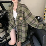 Zingj Green Plaid Shirt Female Spring And Autumn 2023 New Summer Design Sense Niche Shirt Coat