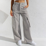 Loose Wide Leg Straight Leg Multi-Pocket Cargo Jeans-Outfit