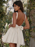 White Backless Bow Mini Dress-Outfit