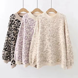 New Women's sweater Autumn And Winter Knitted Loose Leopard Round Neck Pullover Long Lantern Sleeve