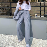 Zingj Vintage Suit Women's Blazer High Waist Straight Leg Trousers Women's Two-Piece Set-Outfit