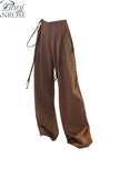 Autumn Casual Drawstring Y2k Brown Pants Women High Waist Baggy Joggers Trousers Harajuku Wide Leg Sweatpants