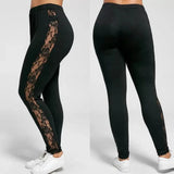 Size Sexy Women Holllow Out Lace Leggings Sexy High Waist Bandage Pants Insert Sheer Leggings Viscose