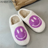 FUNKY 2021 Winter Women's Shoes New Purple Happy Face Decor Fluffy Faux Fur Smiley Shoes for Women House Female