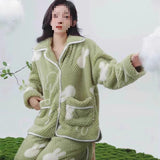 And Winter Thicker Coral Velvet Pyjamas Set Home Clothes Plus Velvet Cute Flannel Long Sleeve
