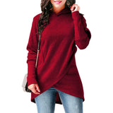 Casual Women Solid Hoodies Autumn Irregular Hoodies Vintage pockets Hooded Sweatshirts Pullover Overized