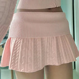 Knitted Cable Knit Zipper Hobbie Top and Mini Skirt Set-Outfit