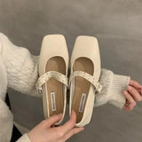 Zingj Jane Shoes Female 2024 Summer New Niche Design Sense Flat Bottom A Word Buckle Square Head Senior Sense Of Spring And Autumn Single