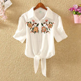 Top Summer Women Casual Tops Short Sleeve Embroidery White Top Blouses Shirts Sexy Kimono Loose Beach Shirt Blusas