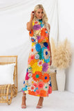 Zingj Years Of Style Fashion Print Sleeveless Neck Waist Dress