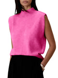 Pure Color Half Collar Sleeveless Fashion