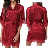 Women Night Gown Satin Robe Bathrobe Satin Nightgown Halt Sleeve Pajamas Lingerie Night Mini Dress Lace Sexy Sleepwear hot