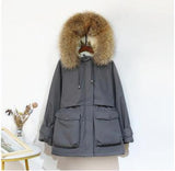 Large Natural Fox Fur Hooded Winter Jacket Women 90% White Duck Down Thick Parkas Warm Sash Tie Up Snow