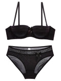 NEW Women Underwear Bow Lingerie Sexy Lace Ribbon Bra And Panty Sets 1/2 Cup Brassiere Gathered Intimates Push-up Bra